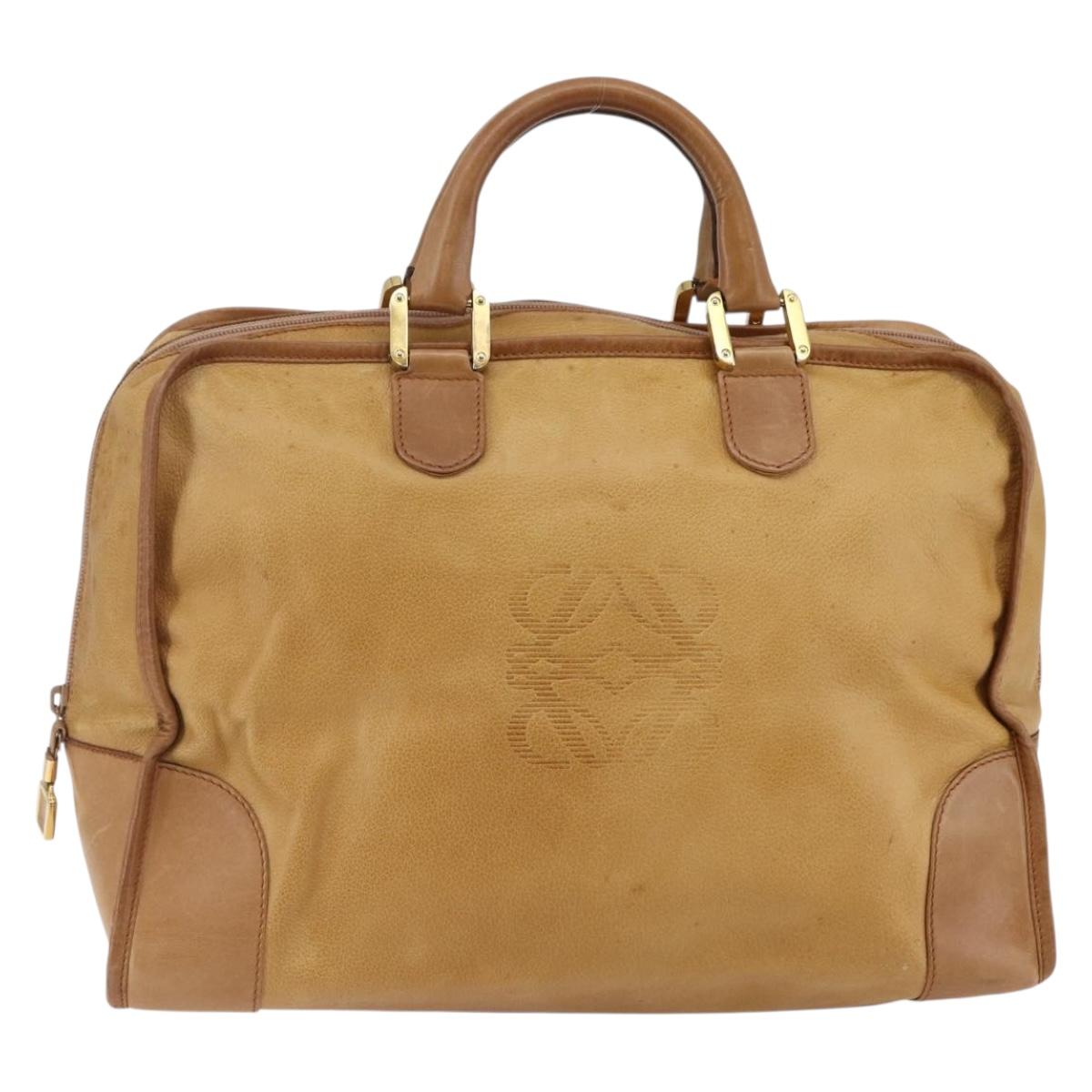 LOEWE Anagram Amazona 40 Hand Bag Suede Leather Brown Gold Auth ep11011