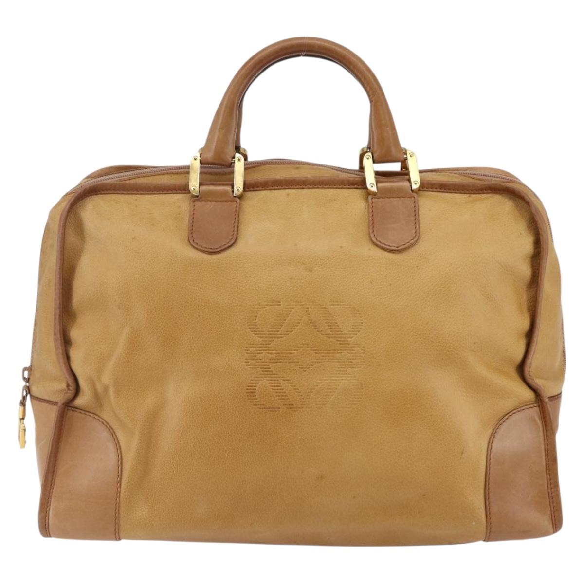 LOEWE Anagram Amazona 40 Hand Bag Suede Leather Brown Gold Auth ep11011