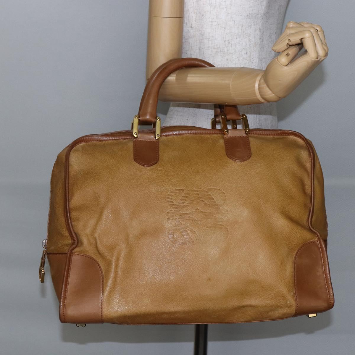LOEWE Anagram Amazona 40 Hand Bag Suede Leather Brown Gold Auth ep11011