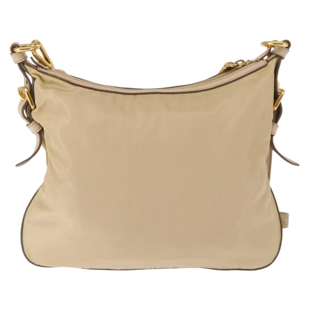 PRADA Shoulder Bag Nylon Leather Beige Auth ep11013
