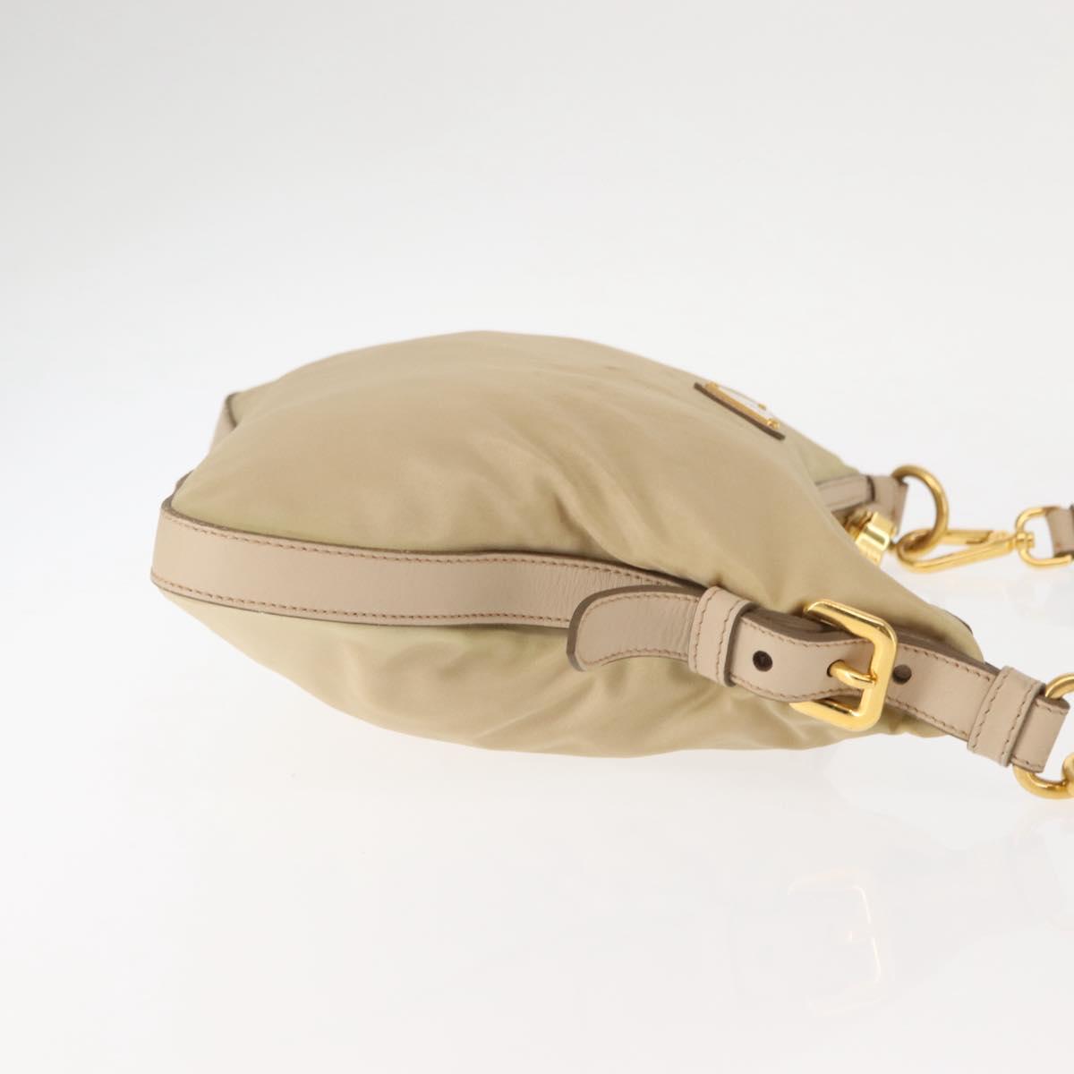 PRADA Shoulder Bag Nylon Leather Beige Auth ep11013