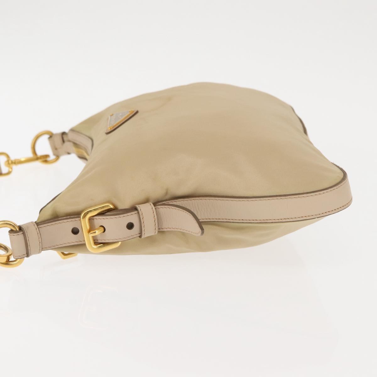 PRADA Shoulder Bag Nylon Leather Beige Auth ep11013