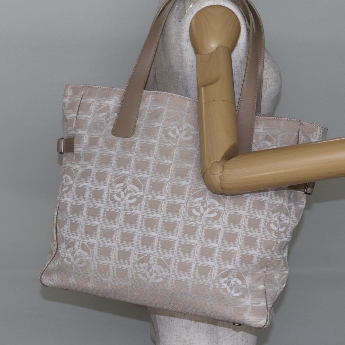 CHANEL New Wave Tote Bag Canvas Pink Silver CC Auth ep11016