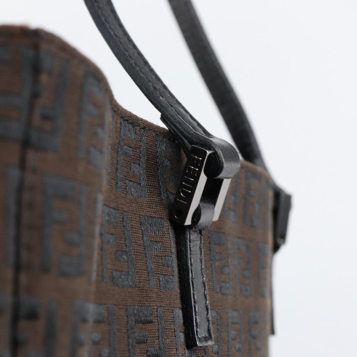 FENDI Zucchino Canvas Hand Bag Black Brown Auth ep11017