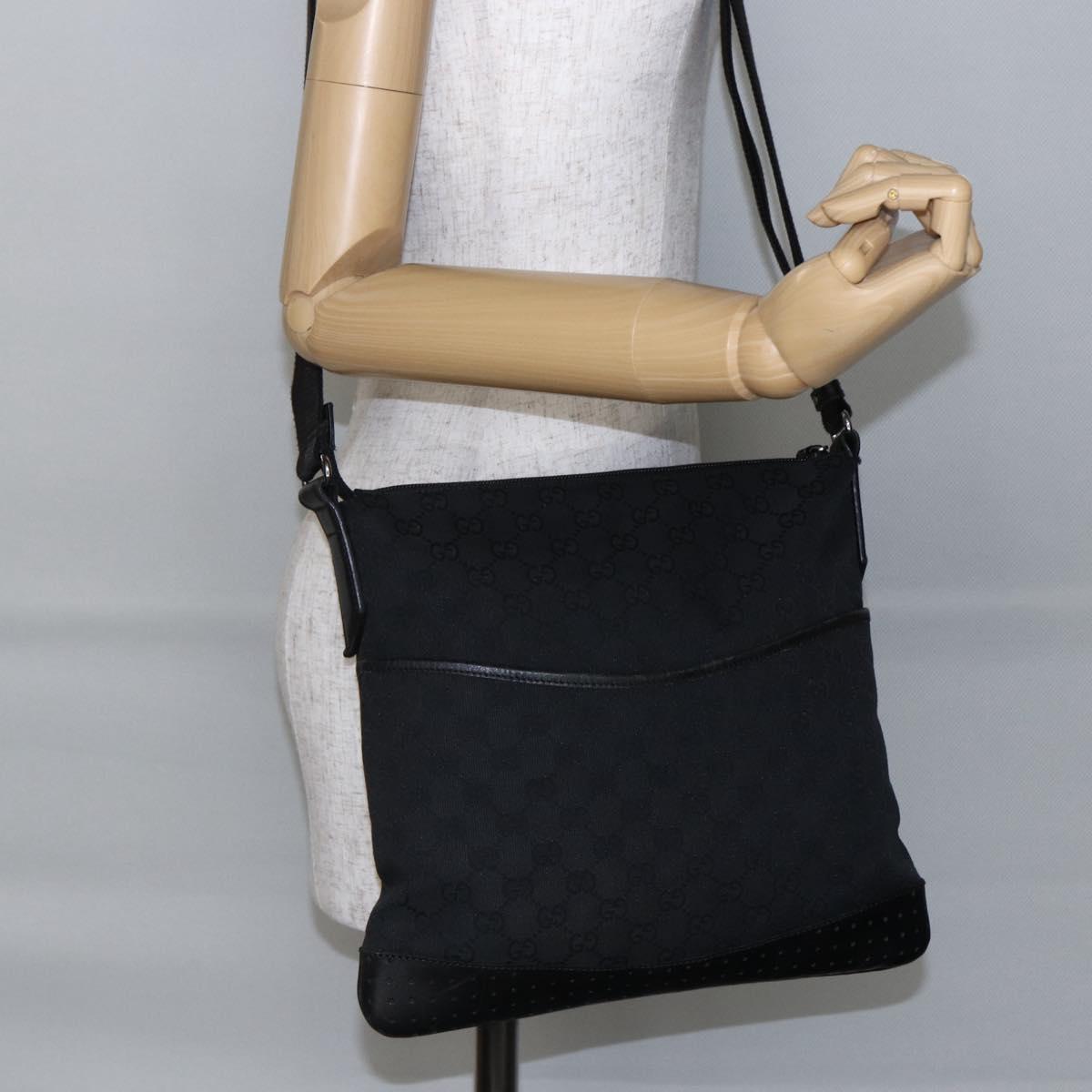 GUCCI GG Canvas Shoulder Bag Black Silver 145857 Auth ep11019
