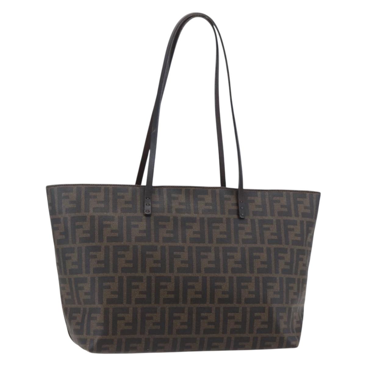 FENDI Zucca Canvas Tote Bag PVC Black Brown Auth ep11020