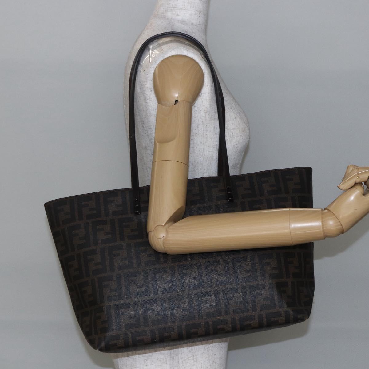FENDI Zucca Canvas Tote Bag PVC Black Brown Auth ep11020