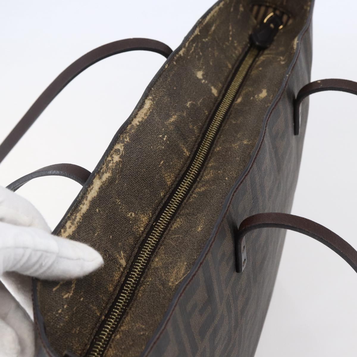 FENDI Zucca Canvas Tote Bag PVC Black Brown Auth ep11020