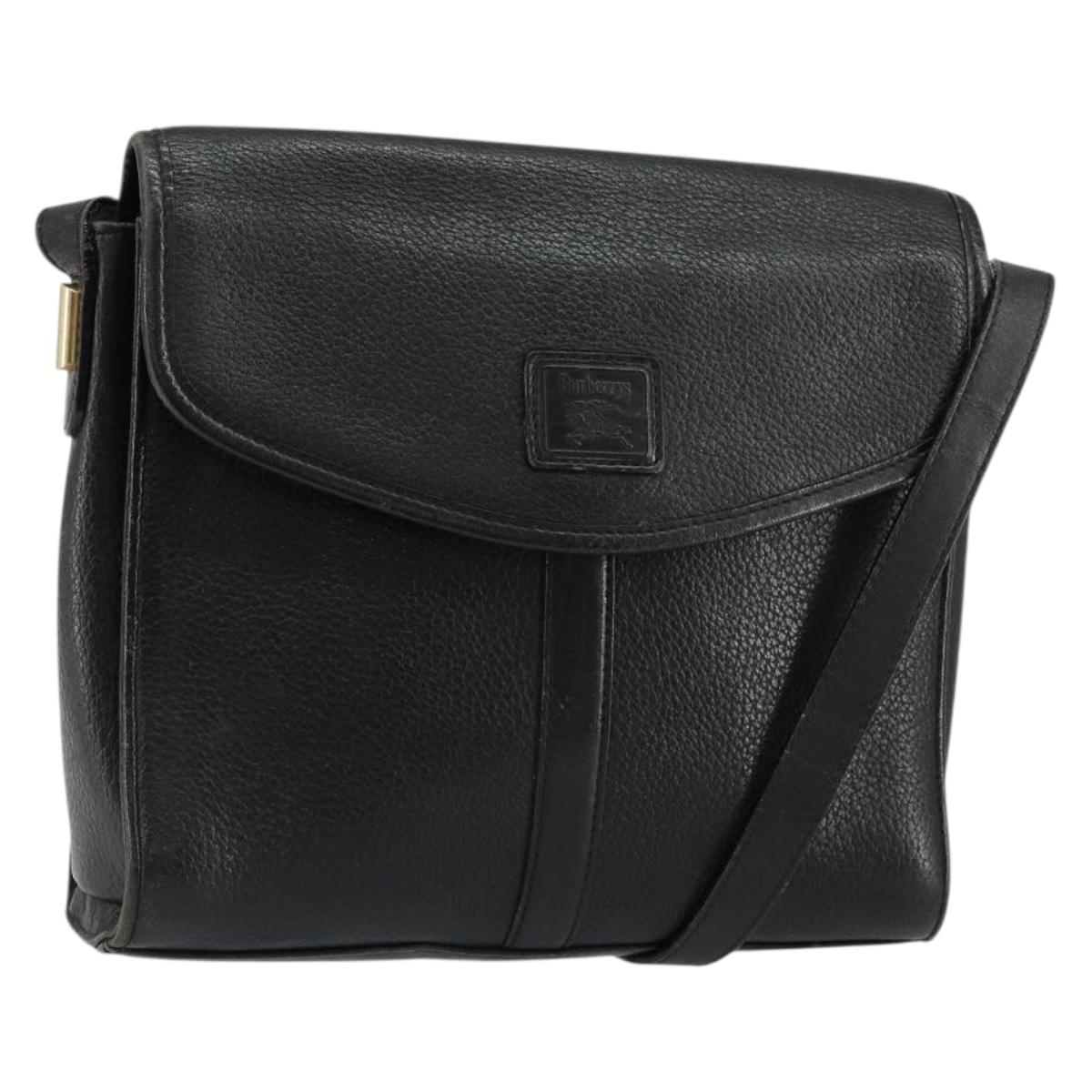 Burberrys Shoulder Bag Leather Black Gold Auth ep11023