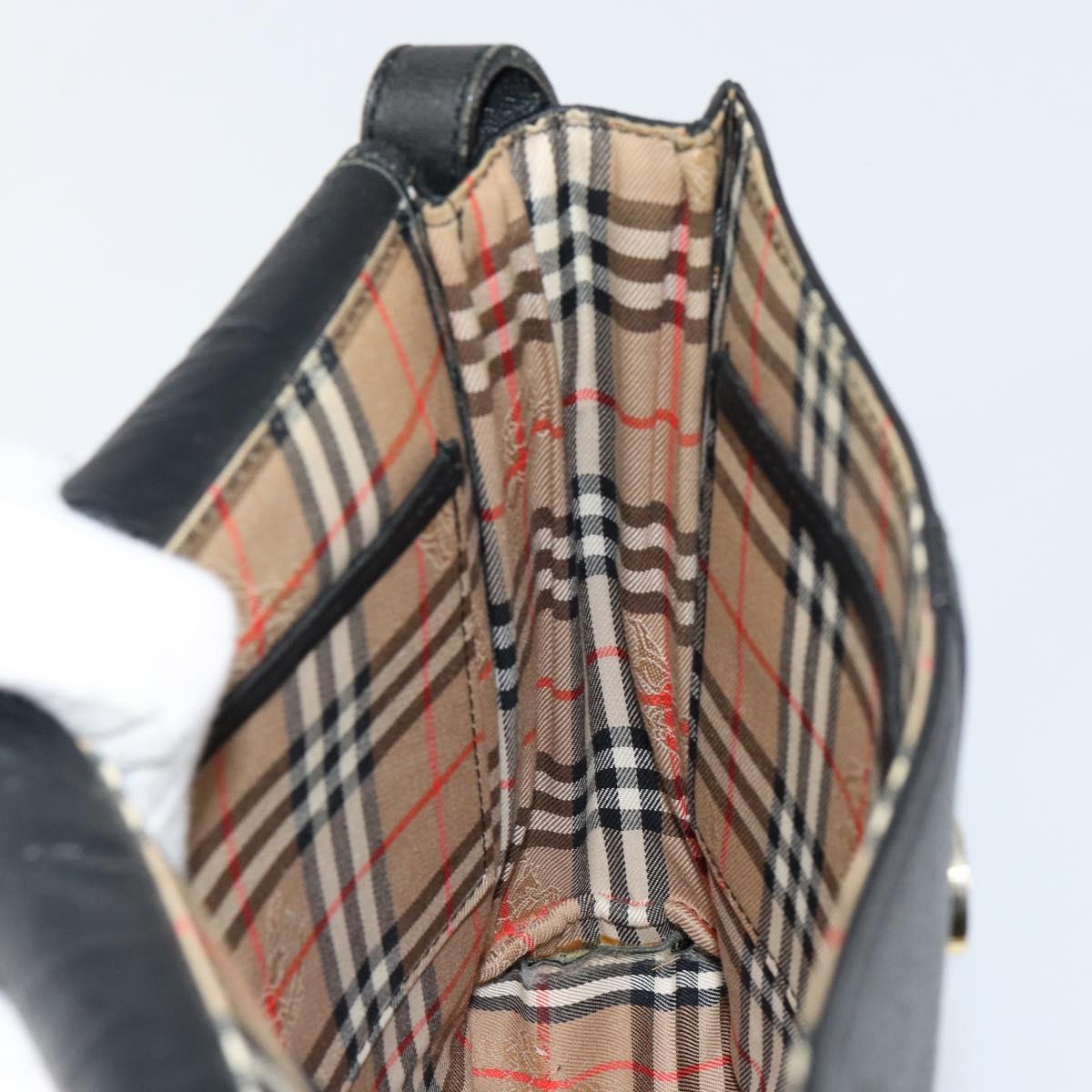 Burberrys Shoulder Bag Leather Black Gold Auth ep11023