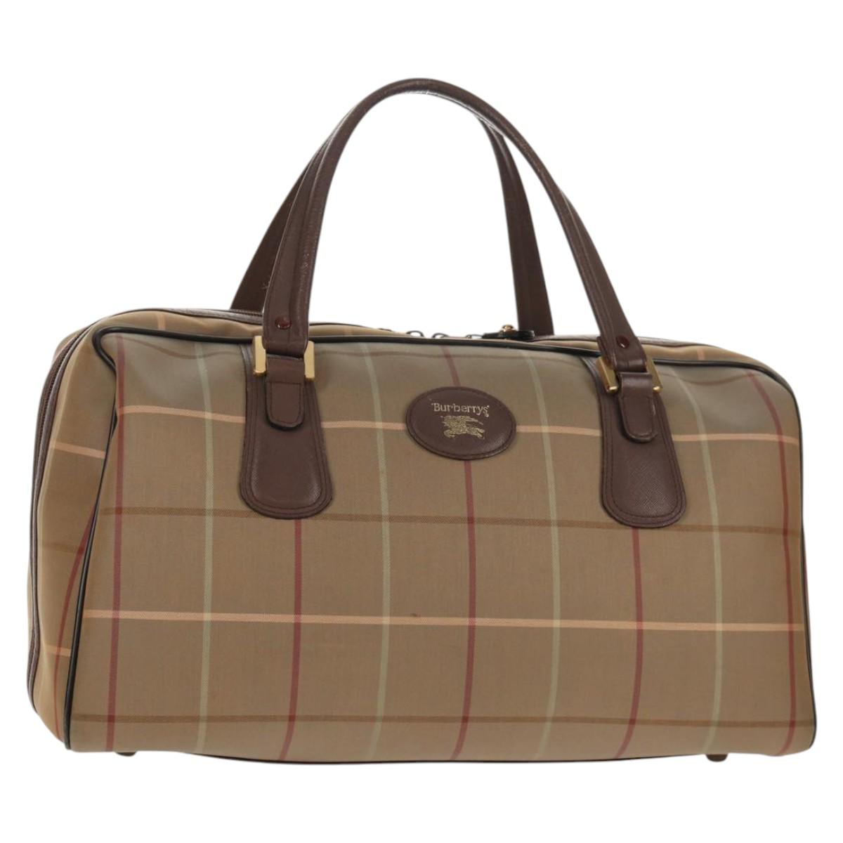 Burberrys Nova Check Boston Bag Canvas Beige Auth ep11031