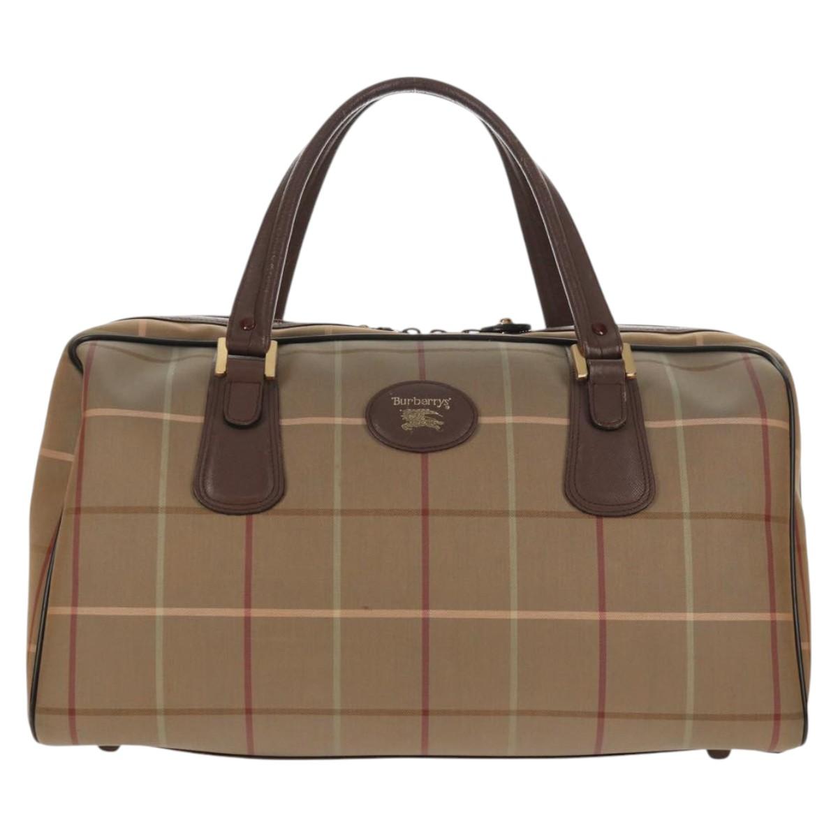 Burberrys Nova Check Boston Bag Canvas Beige Auth ep11031