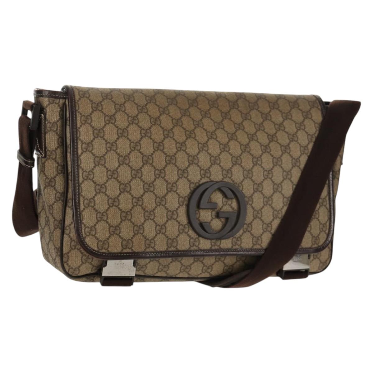 GUCCI GG Supreme Shoulder Bag PVC Leather Beige Brown Auth ep11034