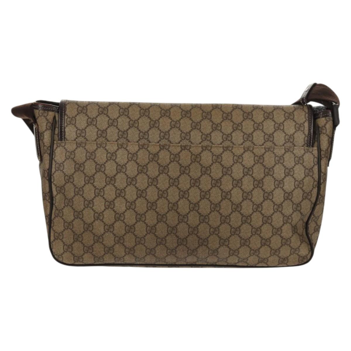 GUCCI GG Supreme Shoulder Bag PVC Leather Beige Brown Auth ep11034