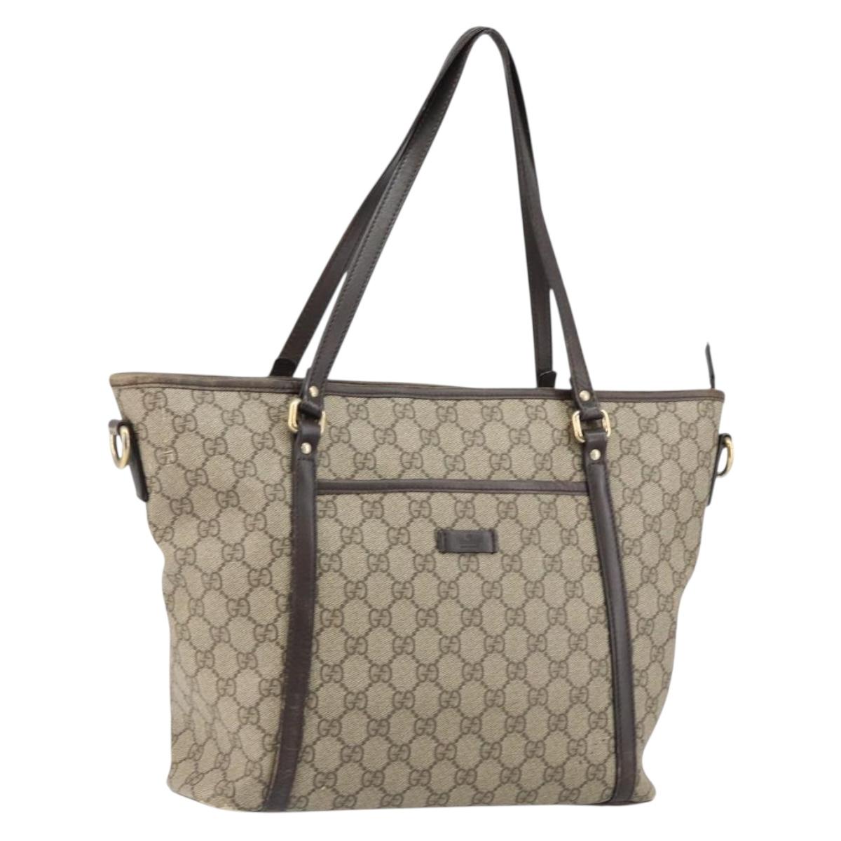 GUCCI GG Supreme Tote Bag PVC Leather outlet Beige Auth ep11035