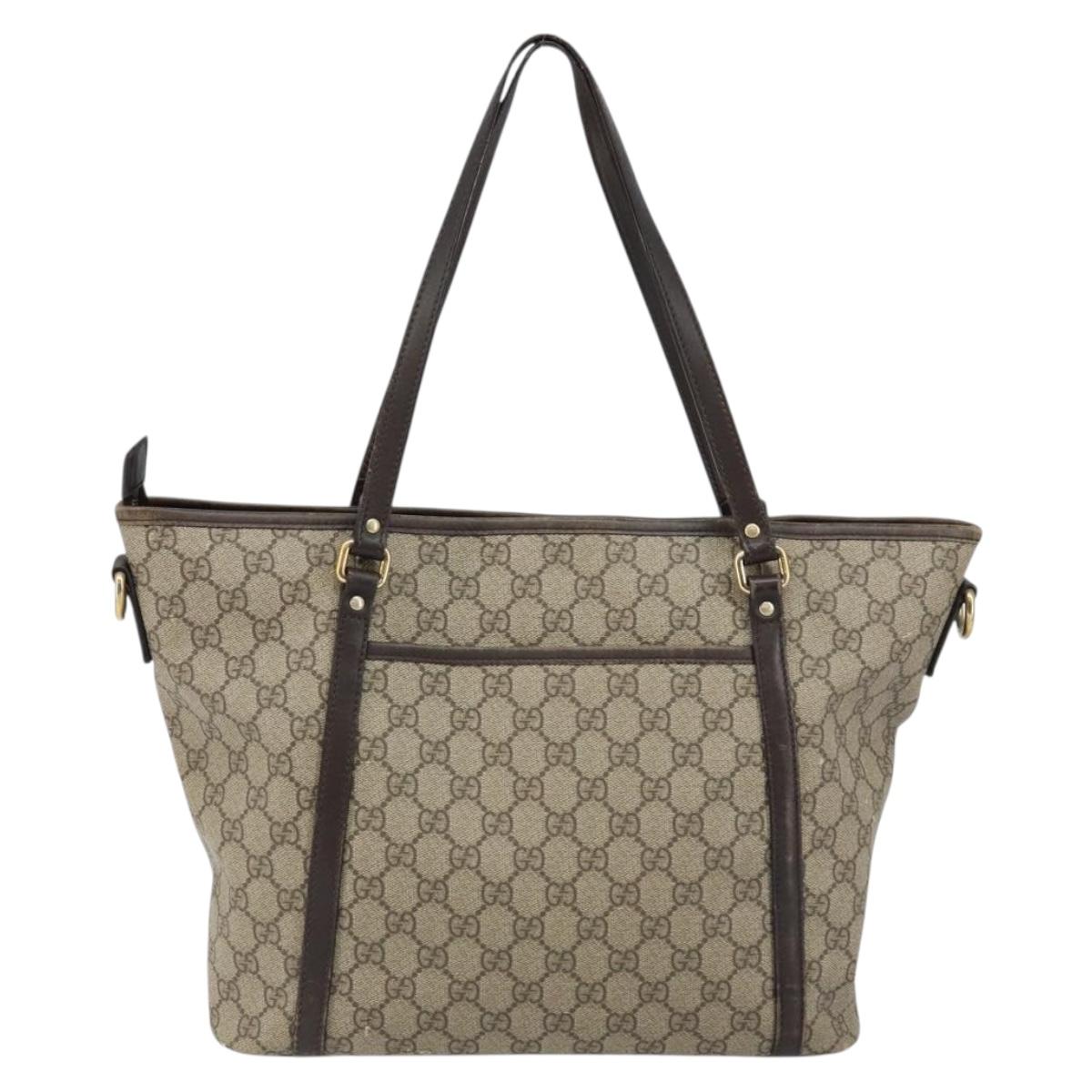 GUCCI GG Supreme Tote Bag PVC Leather outlet Beige Auth ep11035