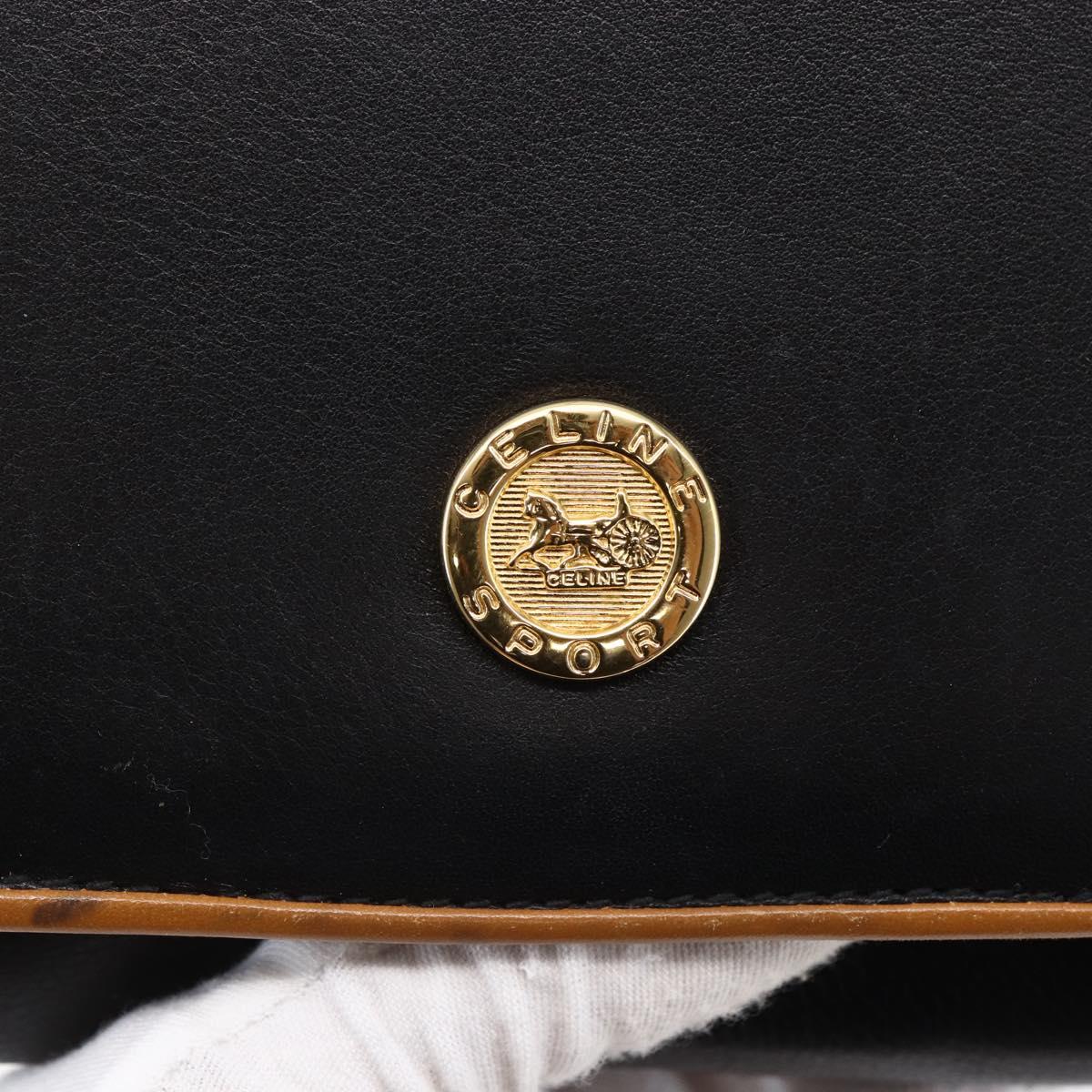 CELINE Shoulder Bag Leather Black Gold Auth ep11037