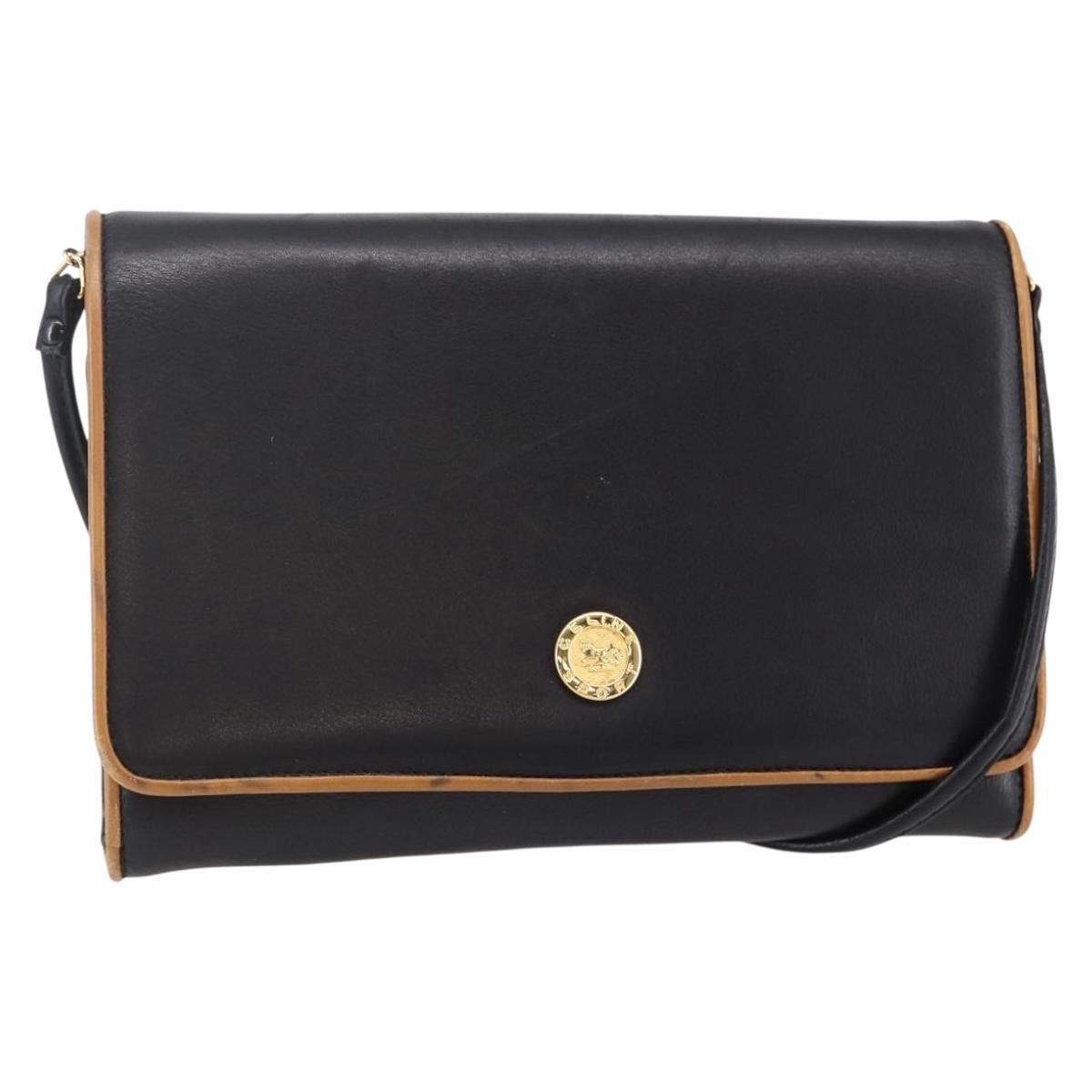 CELINE Shoulder Bag Leather Black Gold Auth ep11037