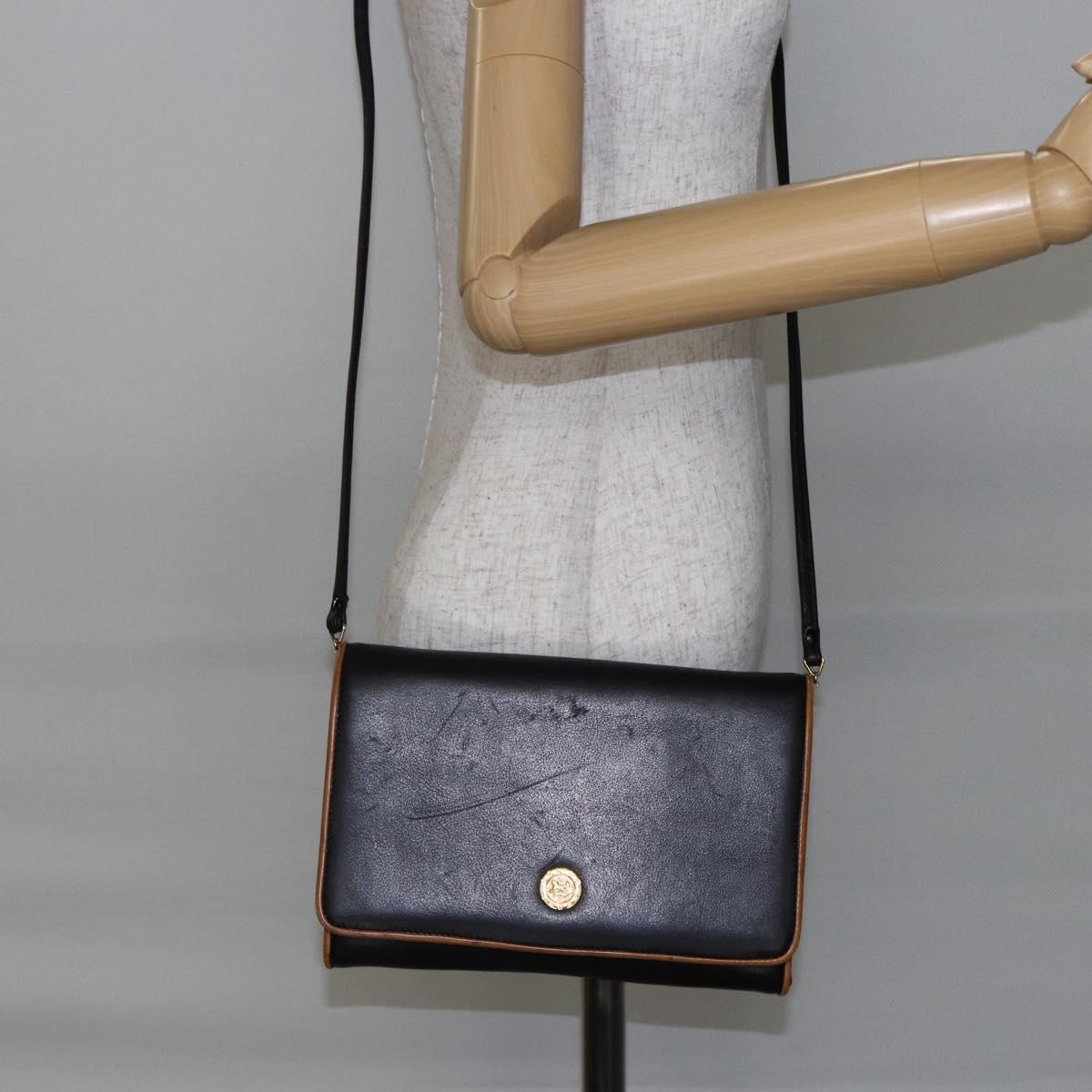 CELINE Shoulder Bag Leather Black Gold Auth ep11037