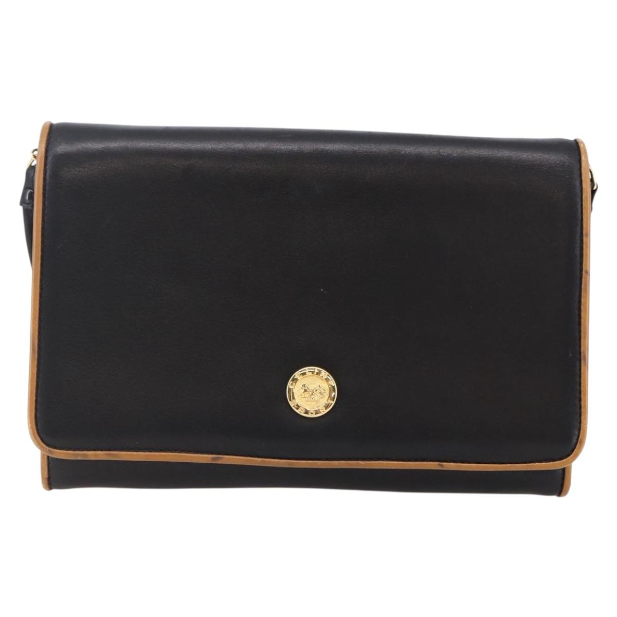 CELINE Shoulder Bag Leather Black Gold Auth ep11037