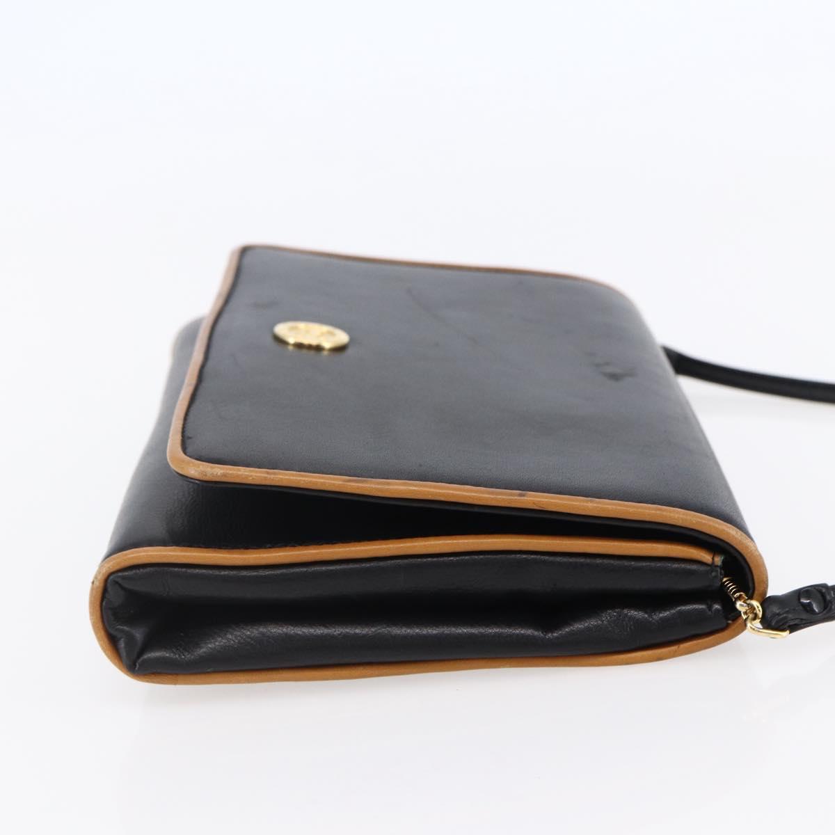CELINE Shoulder Bag Leather Black Gold Auth ep11037