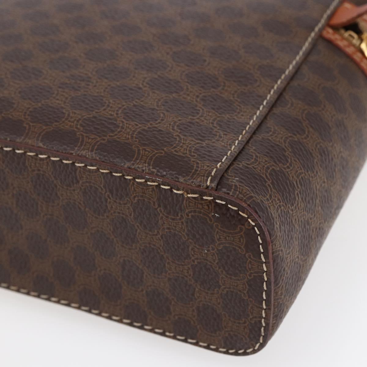 CELINE Macadam Canvas Vanity Pouch PVC Leather Brown Gold Auth ep11040