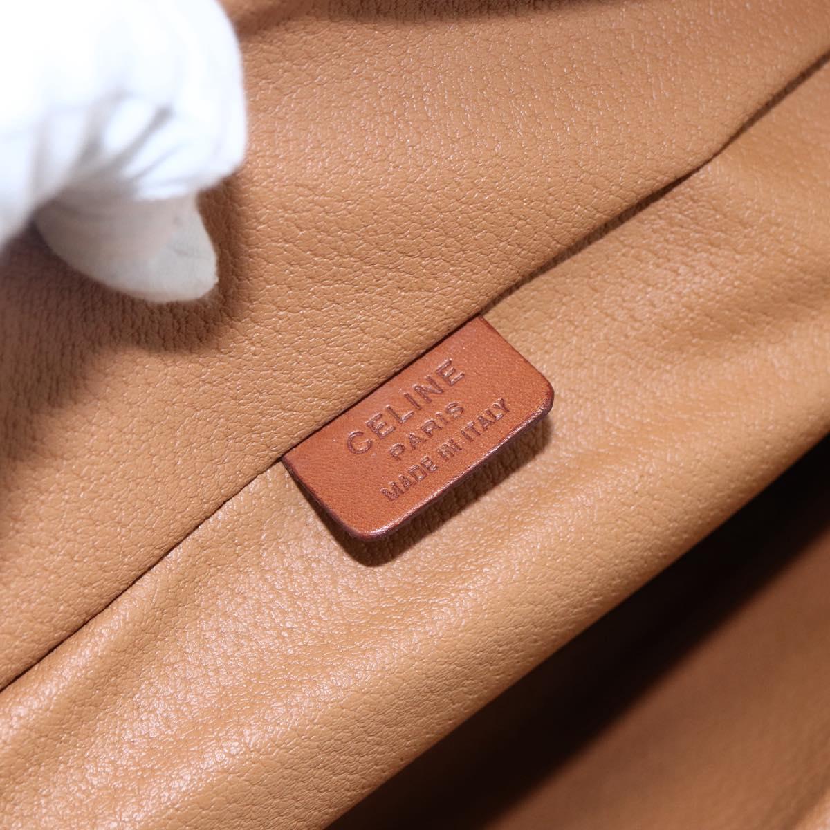 CELINE Macadam Canvas Vanity Pouch PVC Leather Brown Gold Auth ep11040