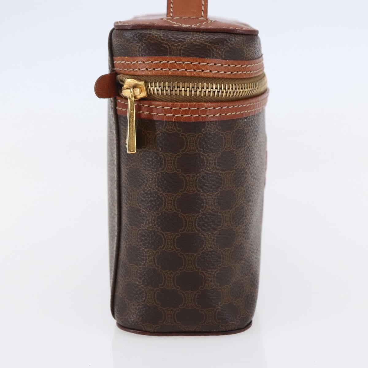 CELINE Macadam Canvas Vanity Pouch PVC Leather Brown Gold Auth ep11040