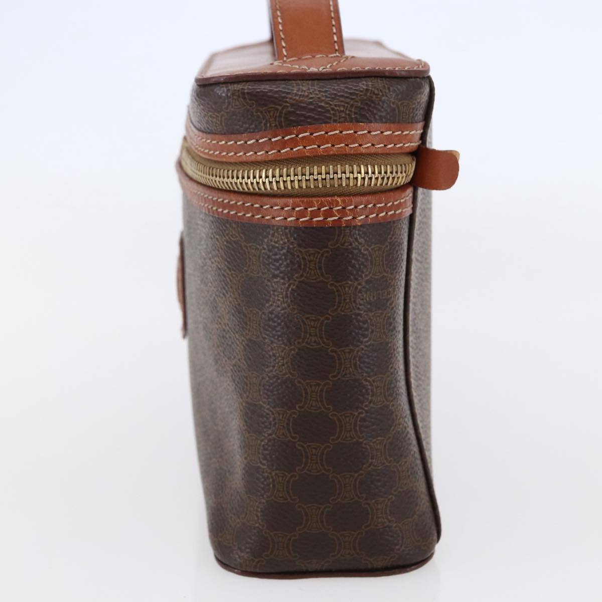 CELINE Macadam Canvas Vanity Pouch PVC Leather Brown Gold Auth ep11040