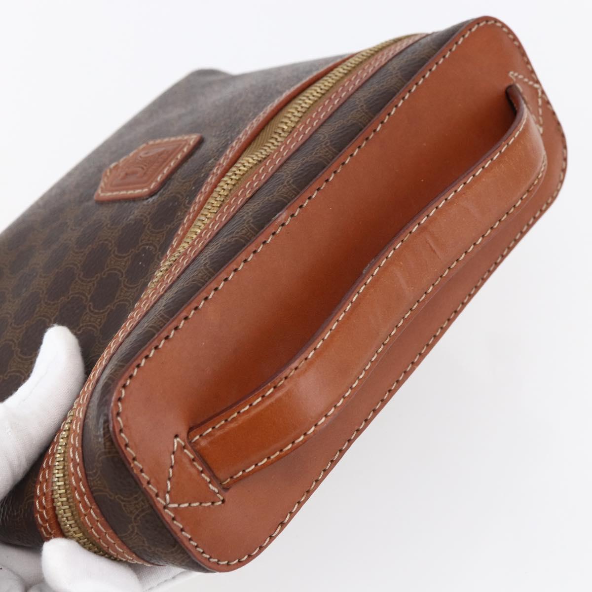 CELINE Macadam Canvas Vanity Pouch PVC Leather Brown Gold Auth ep11040