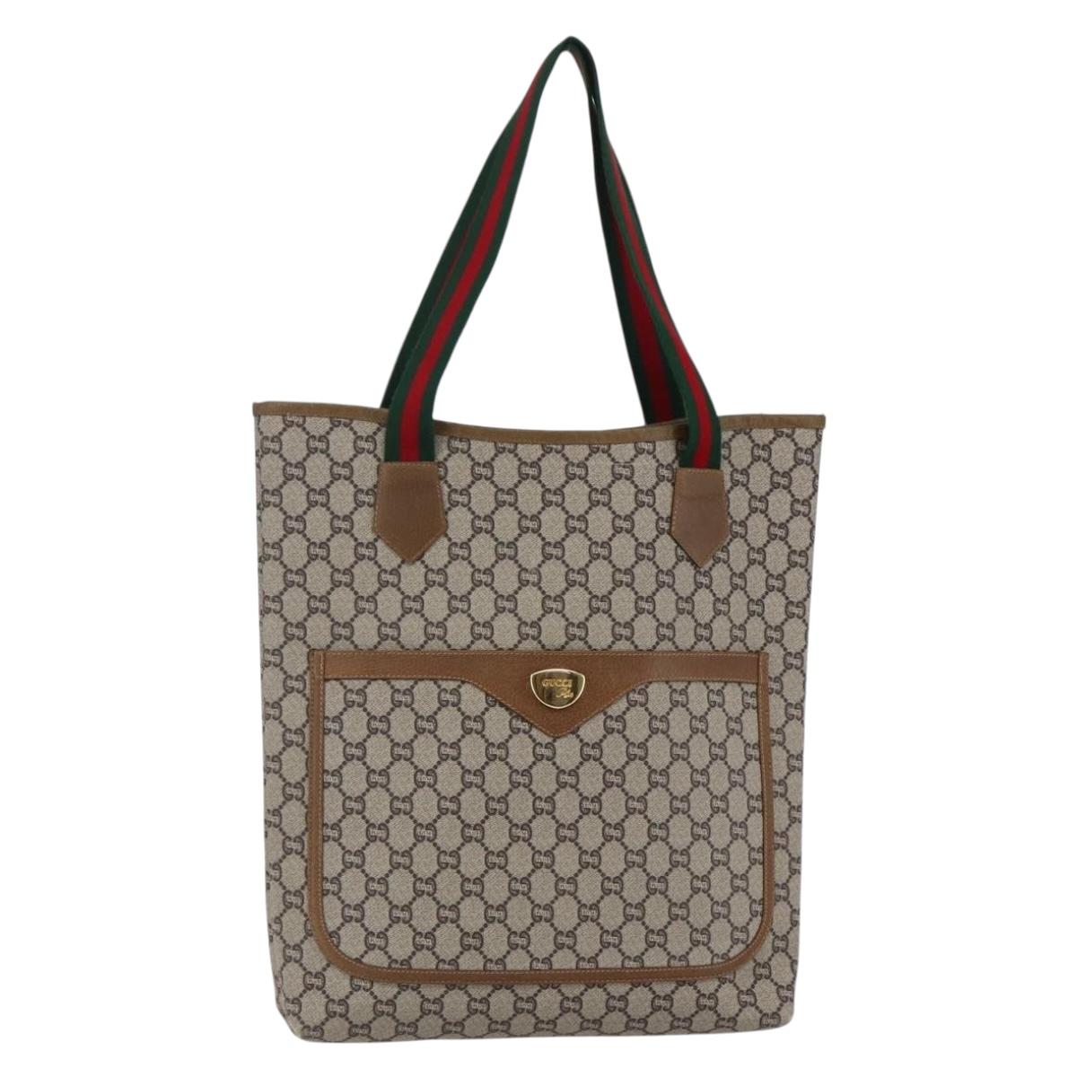 GUCCI GG Plus Supreme Web Sherry Line Tote Bag PVC Beige Gold Auth ep11042