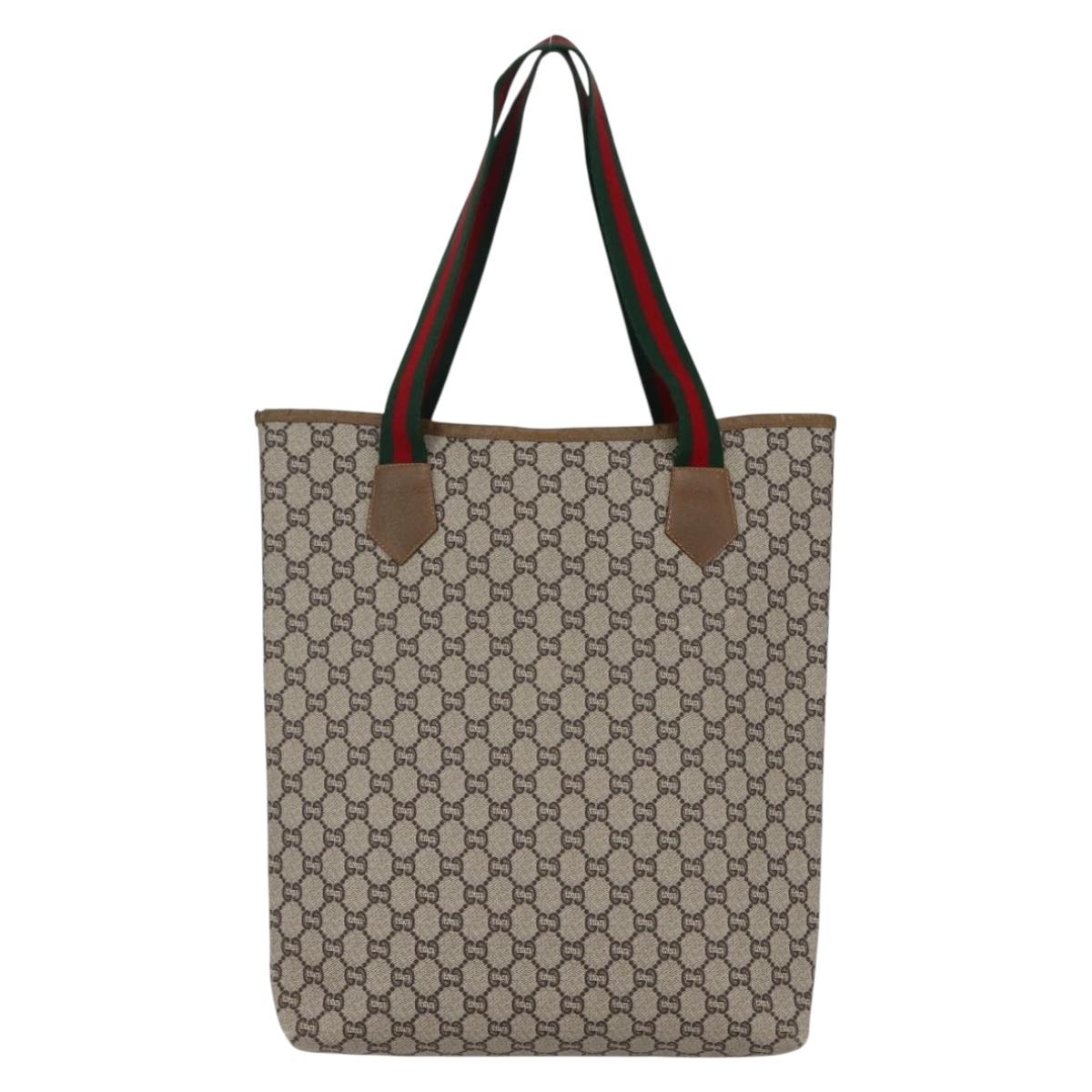 GUCCI GG Plus Supreme Web Sherry Line Tote Bag PVC Beige Gold Auth ep11042