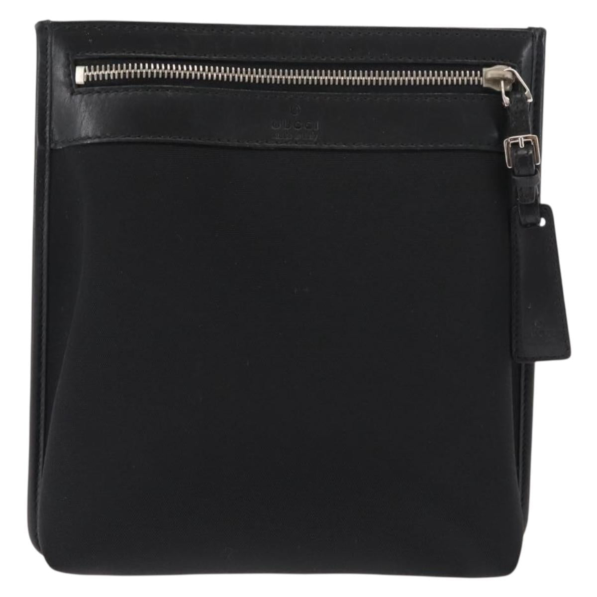 GUCCI Shoulder Bag Canvas Leather Black Auth ep11047