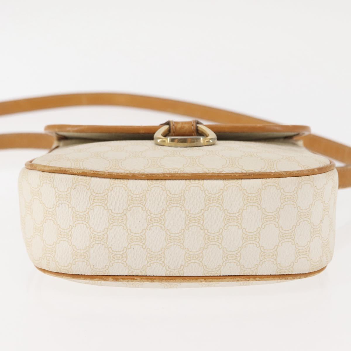 CELINE Macadam Canvas Shoulder Bag PVC Leather White Gold Auth ep11048
