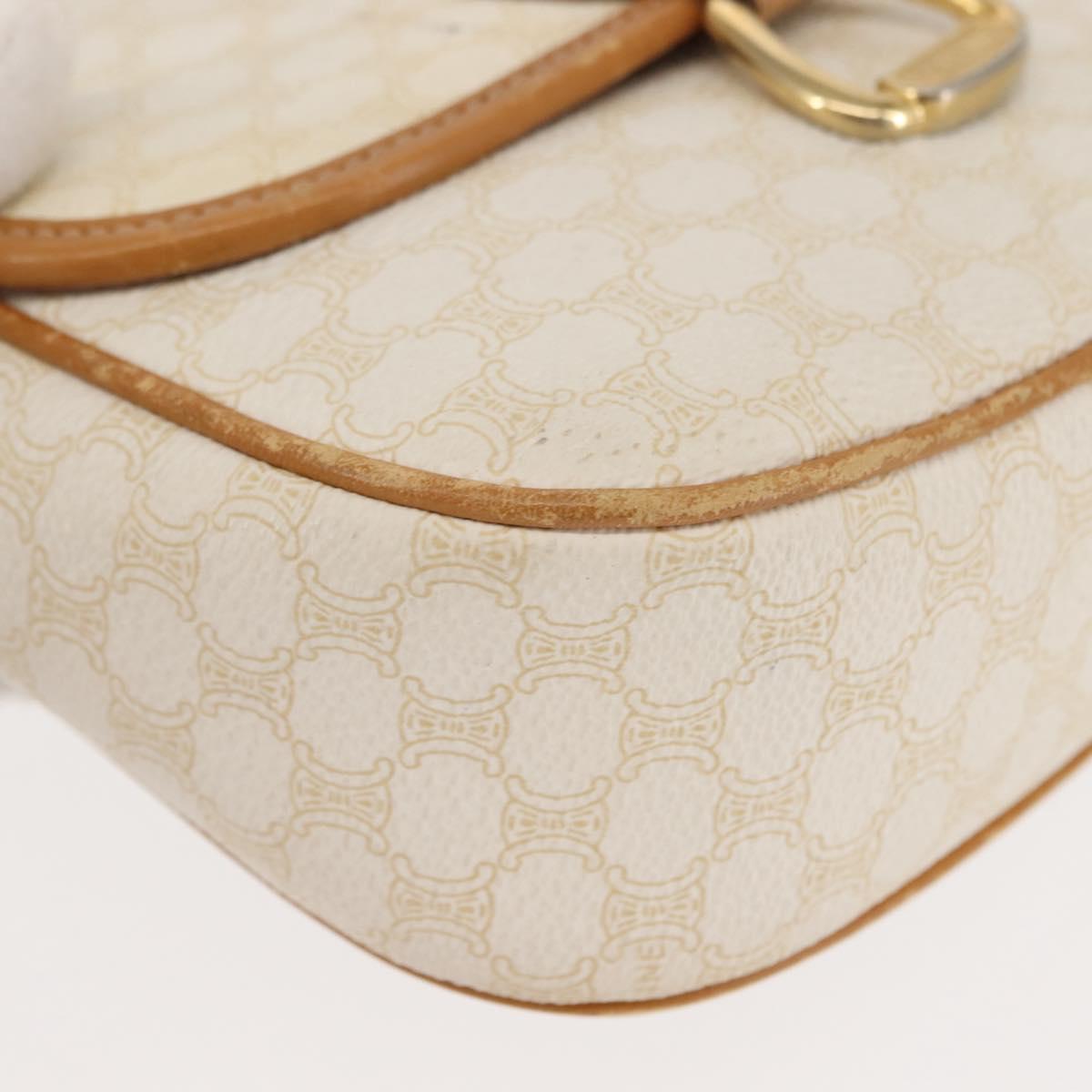 CELINE Macadam Canvas Shoulder Bag PVC Leather White Gold Auth ep11048