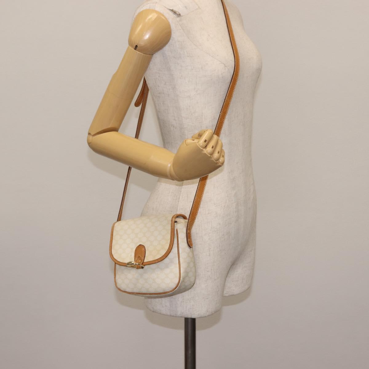 CELINE Macadam Canvas Shoulder Bag PVC Leather White Gold Auth ep11048