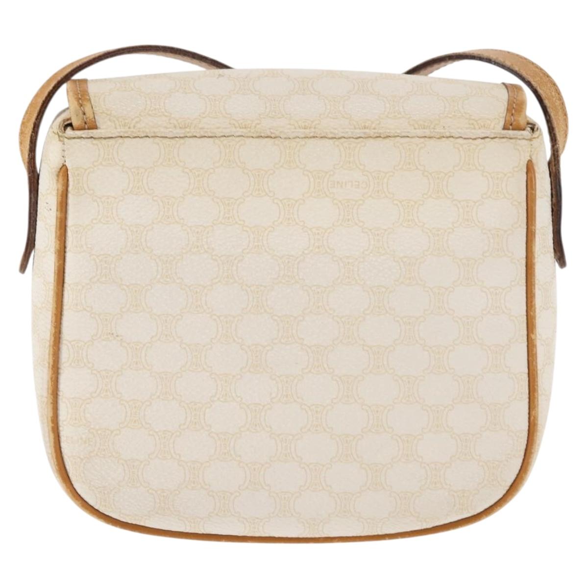 CELINE Macadam Canvas Shoulder Bag PVC Leather White Gold Auth ep11048