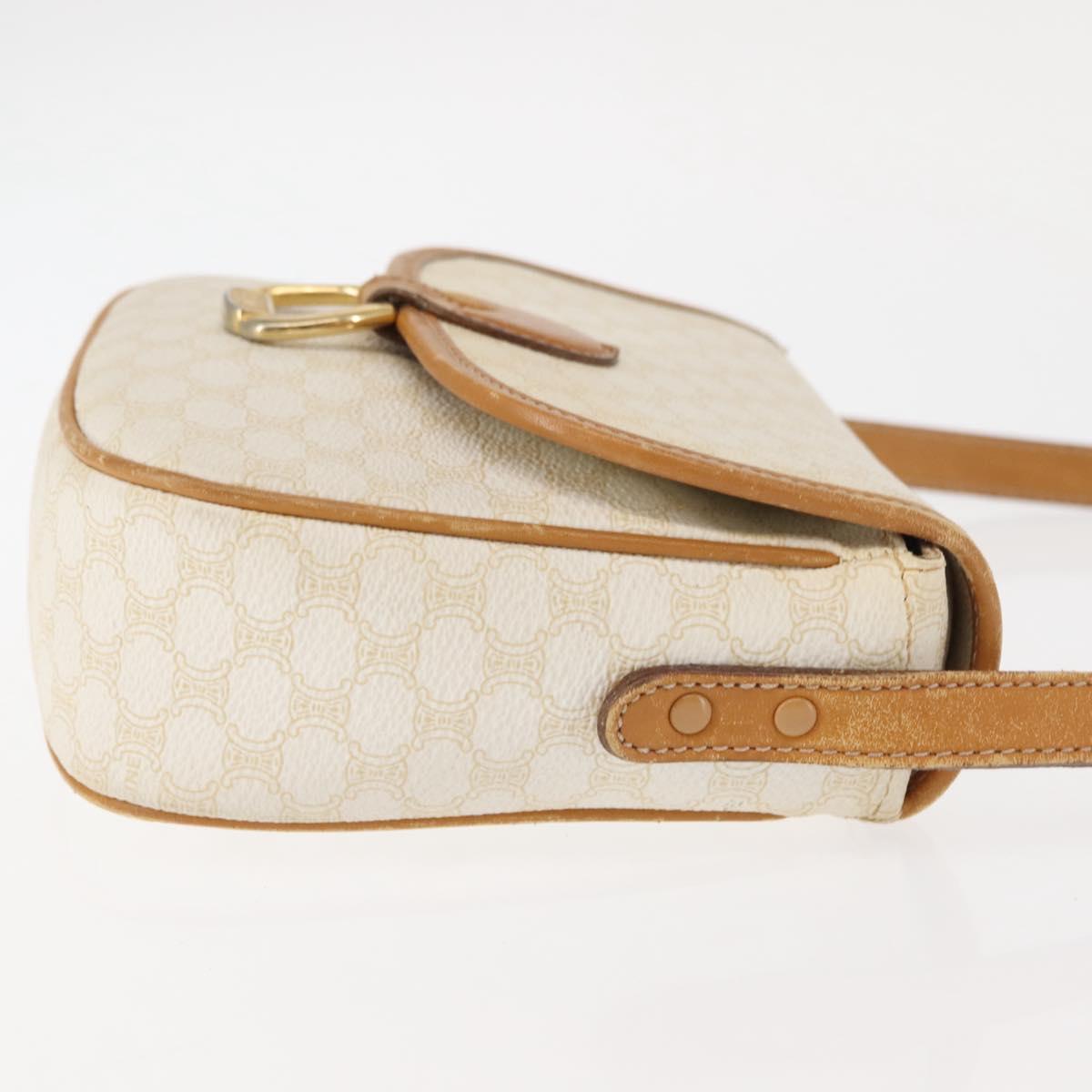 CELINE Macadam Canvas Shoulder Bag PVC Leather White Gold Auth ep11048