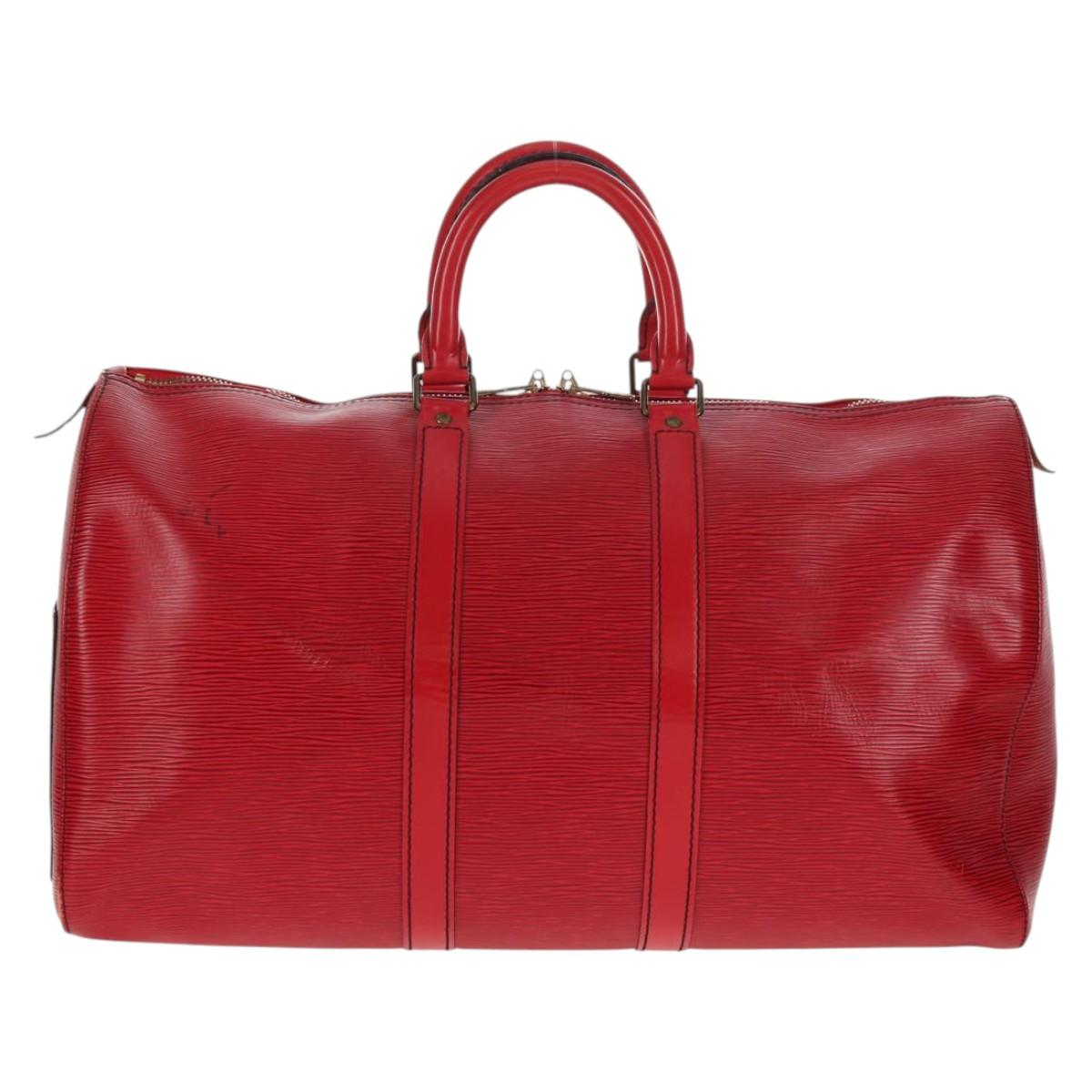 LOUIS VUITTON Epi Keepall 45 Boston Bag Red M42977 LV Auth ep11050