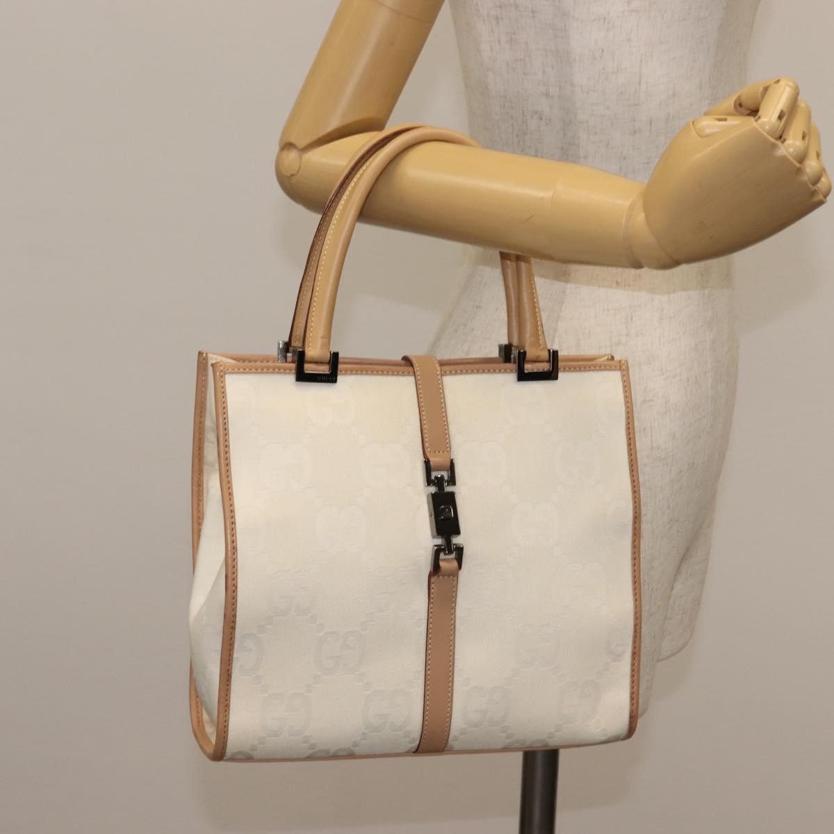 GUCCI GG Canvas Jackie Hand Bag Canvas Leather White Beige Auth ep11053