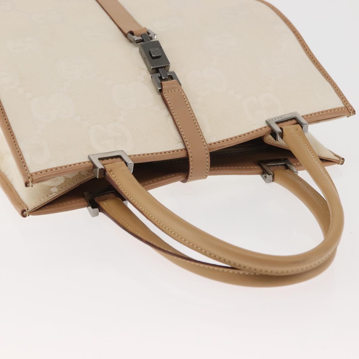 GUCCI GG Canvas Jackie Hand Bag Canvas Leather White Beige Auth ep11053