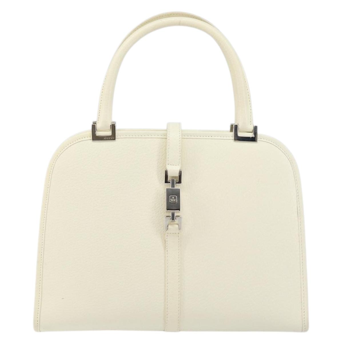 GUCCI Jackie Hand Bag Leather White Auth ep11054