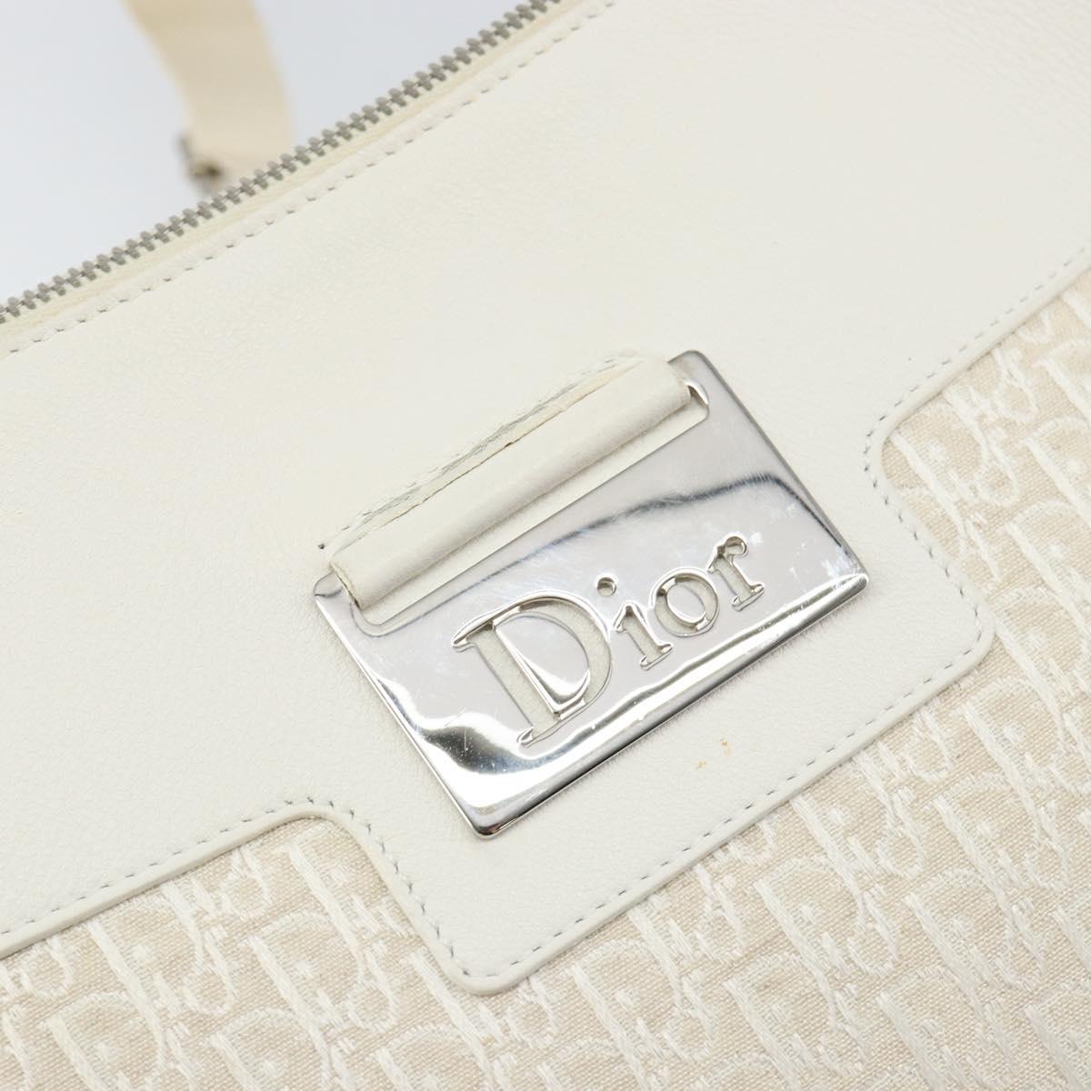 Christian Dior Trotter Canvas Shoulder Bag White Gold Auth ep11056
