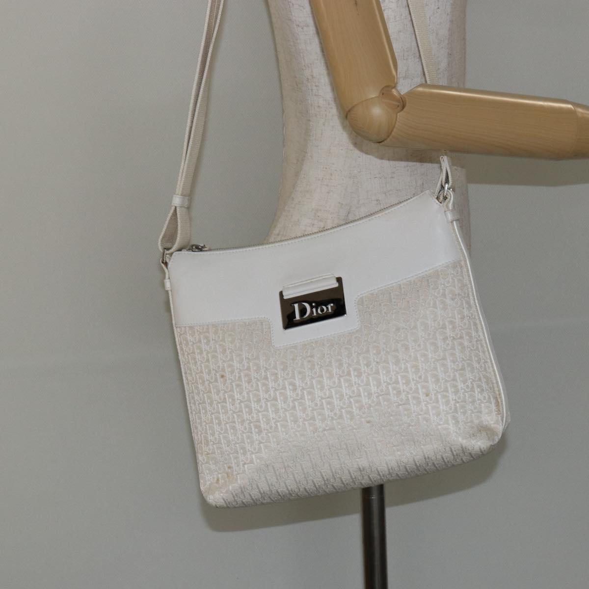 Christian Dior Trotter Canvas Shoulder Bag White Gold Auth ep11056