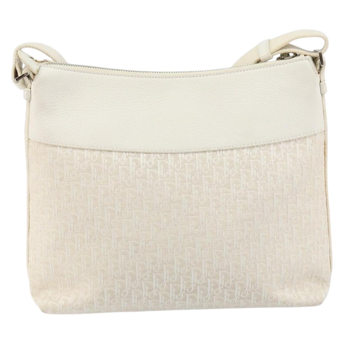 Christian Dior Trotter Canvas Shoulder Bag White Gold Auth ep11056