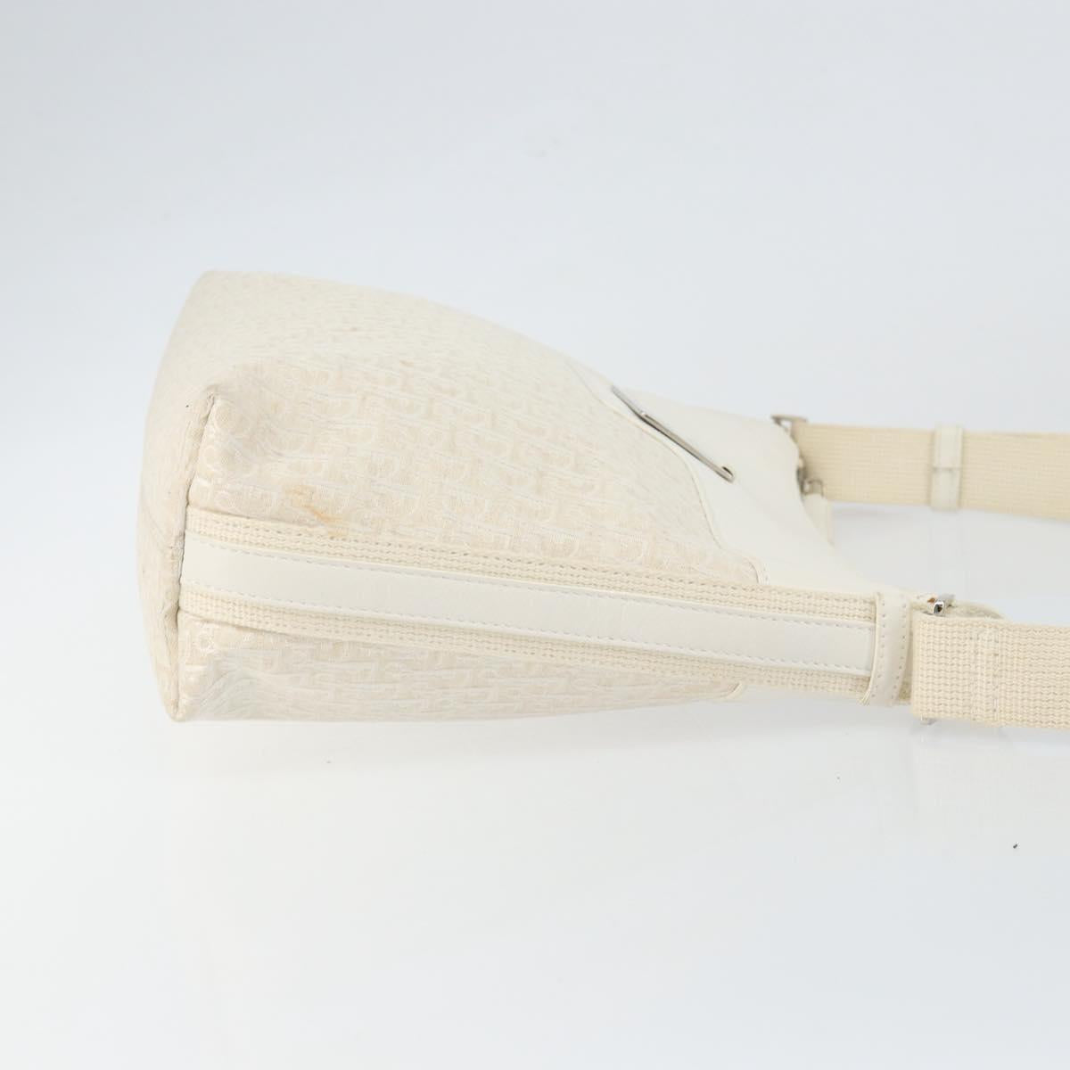 Christian Dior Trotter Canvas Shoulder Bag White Gold Auth ep11056