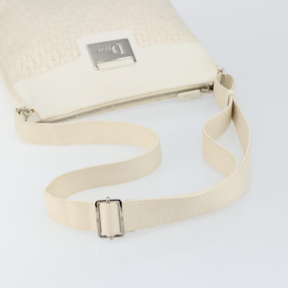 Christian Dior Trotter Canvas Shoulder Bag White Gold Auth ep11056