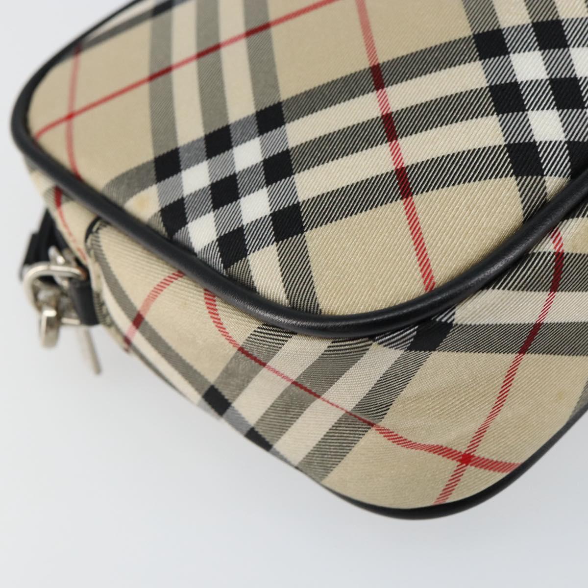 BURBERRY Nova Check Blue Label Hand Bag Nylon Beige Black Auth ep11057