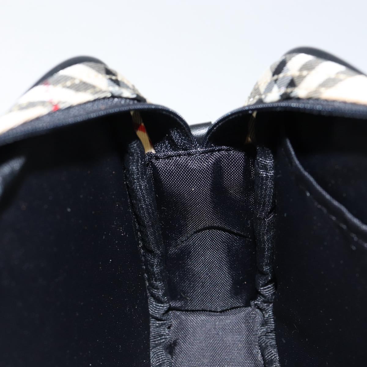 BURBERRY Nova Check Blue Label Hand Bag Nylon Beige Black Auth ep11057