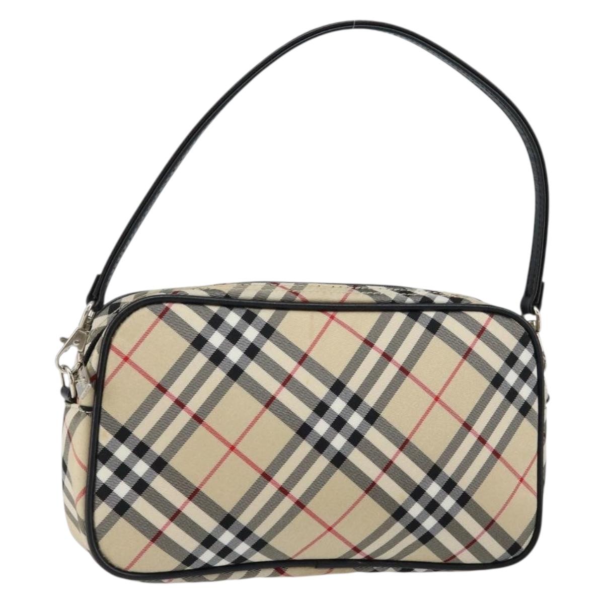 BURBERRY Nova Check Blue Label Hand Bag Nylon Beige Black Auth ep11057